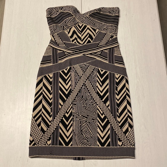 Herve Leger Vintage Black and White Printed Strapless Bandage Mini Dress - M - Picture 6 of 6